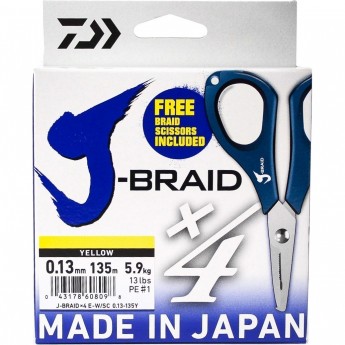 Шнур DAIWA J-Braid X4E-W/SC 0,13мм 135м желтый + ножницы
